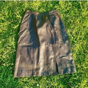 Brown midi leather skirt